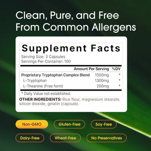 Naturebell L-Tryptophan Complex - 300 Capsules - Triple Strength 1,300Mg L-Tryptophan with 200Mg Free-Form L-Theanine - Calming Support Formula for Relaxation & Wellness*
