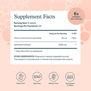 Youtheory Advanced Collagen with Vitamin C - 6,000 Mg Hydrolyzed Collagen Peptides & Amino Acids - Hair, Nails, Joints & Bones Support - 160 Tablets (26-Day Supply)*
