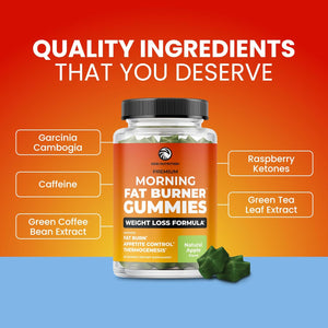 Morning Fat Burner Gummies | Weight Loss for Women & Men | Appetite Suppressant & Metabolism Booster | Thermogenic Belly Fat Burner with Green Tea, Garcinia, Green Coffee Bean & More | 60 Gummies