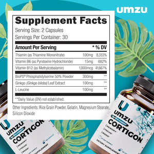 UMZU Cortigon Cortisol Support Supplement, 30 Day Supply – Natural Formula with Ginkgo Biloba, Phosphatidylserine, Vitamin B12 & B6 – Supports Healthy Stress Management, Mood, Focus & Cognitive Health