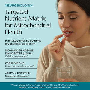 Neurobiologix Mito Cell PQQ Energy & Focus Supplement with Coq10, Vitamin C, NADH, Acetyl L Carnitine & Antioxidants for Cellular Health & Mitochondrial Support, Promotes Overall Wellness, 90 Capsules