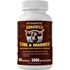 Vitamatic Grass-Fed Beef Bone & Marrow 180 Capsules – Freeze-Dried, Non-Gmo, Bovine Liver Supplement – Pasture-Raised, Glandular-Based Formula