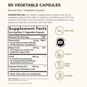 Solgar 5-HTP 100 Mg, 90 Vegetable Capsules - Promotes Relaxation - Positive Mood & Stress Support - Non-Gmo, Vegan, Gluten Free, Dairy Free, Kosher - 90 Servings