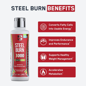 Steelfit Steel Burn, Premium Liquid L-Carnitine, 3000Mg - Stimulant-Free & Clean Workout Drink for Men & Women Supports Healthy Weight Loss Management & Fat Metabolism - 31 Servings, Island Pineapple