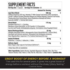 LIPORUSH NDS Nutrition XT - Super Concentrated Thermogenic with L-Carnitine & Teacrine for Shredding Fat - Supports Maximum Energy, Focus, Calorie Burning, Diuretic, Appetite Control (60 Capsules)