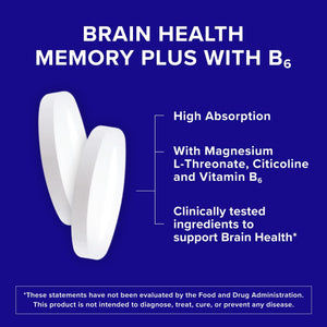 Qunol Brain Health Memory plus with B6, Magnesium L-Threonate & Citicoline, Clinically Tested Ingredients to Improve Memory, Focus, Attention and Productivity, 90 Count