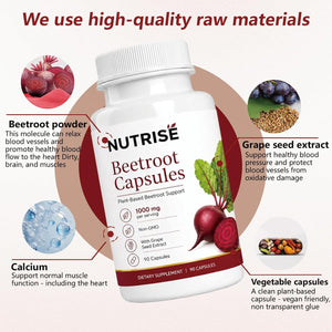 Nutrise Beetroot Capsules – Energy & Circulation Support, Non-Gmo Vegan, 90 Capsules