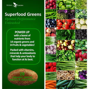 Potent Garden Organic Superfood Greens, Fruit and Veggies Supplement Rich in Vitamins & Antioxidants with Alfalfa, Beet Root & Tart Cherry to Boost Energy, Immunity & Gut Health, Greens Tablets 60 Ct