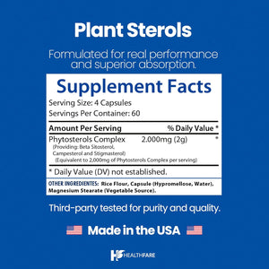 Healthfare Plant Sterols Capsules 2000Mg | 240 Vegan Capsules | Beta Sitosterol & Phytosterol Complex | Plant-Based Supplement | Non-Gmo & Gluten-Free | Made in the USA