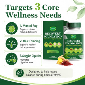 Zafira Recovery Foundation Capsules – Clear Mental Fog, Reduce Hair Loss & Boost Digestion | Clinically Tested, All-Natural Ingredients,Non-Gmo, 60 Capsules