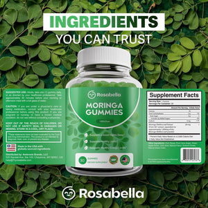 Rosabella Moringa Gummies – Moringa Leaf Extract 1000Mg Equivalent per Serving – Natural Energy & Balance – Non-Gmo, Gluten-Free Superfood Gummies for Women & Men – 30 Count