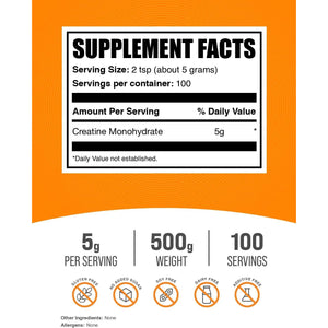 Bulksupplements.Com Creatine Monohydrate Powder - Micronized Creatine Powder, Unflavored - Pure & Gluten Free, 5G per Serving, 500G (1.1 Lbs) (Pack of 1)