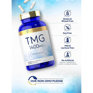 Carlyle TMG Supplement | 1400Mg | 200 Trimethylglycine Quick Release Capsules | Non-Gmo & Gluten Free