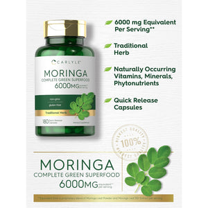 Carlyle Moringa Oleifera Supplement | 180 Capsules | Complete Green Superfood for Women and Men | from Moringa Leaf Powder | Non-Gmo and Gluten Free