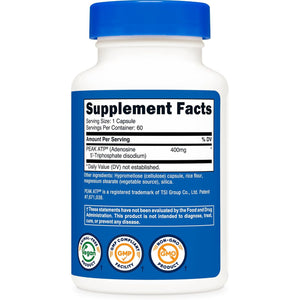 Nutricost ATP Supplement (400Mg) 60 Capsules - Made with Peak ATP, Adenosine Triphosphate, Vegan, Gmo-Free, Gluten-Free