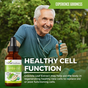 Herbal Goodness Organic Soursop Graviola Leaf Extract 1Oz – 15X Concentrated Guanabana Liquid Tincture | USDA Organic & Kosher Certified | Supports Cell and Immune Wellness | Soursop Bitters Liquid