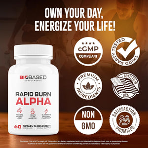 Rapid Burn Alpha - Fat Burner for Men - Supports Healthy Pathways Associated with GLP-1 Activity - Supports Appetite Control, Energy Booster, Helps Increase Metabolism & Fat Loss - 60 Unisex Capsules