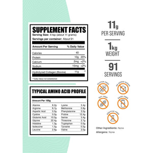 Bulksupplements.Com Collagen Peptides Powder - Bovine Collagen Powder, Powdered Collagen Supplement - Hydrolyzed & Gluten Free, 11G per Serving, 1Kg (2.2 Lbs) (Pack of 1)