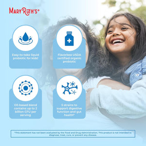 MARYRUTH'S Organics Kids Probiotic Liquid Drops | USDA Organic Probiotics for Digestive Health | Ages 4+ Gut Health & Immune Support Supplement | Overall Health | Vegan | Non-Gmo | 1 Fl Oz