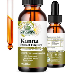 Amazing Botanicals Sceletium Tortuosum Kanna Extract Tincture 200X Menstrum – Liquid Supplement – 30Ml (1Oz)