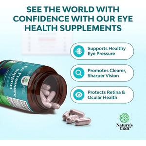 Natures Craft Eye Pressure Support with Bilberry Extract - Vegan Eye Health Supplement for Adults for Ocular Pressure Relief with Saffron Ginkgo Niacin and More Vitamins Vision Support - 30 Count