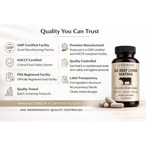 NZ Grass Fed Beef Liver Capsules + Nutrient Matrix | 4 Month Supply (1 Cap Dose) Desiccated Freeze-Dried Liver | 120 Caps | Bio Available B12, and Amplified Ingredients
