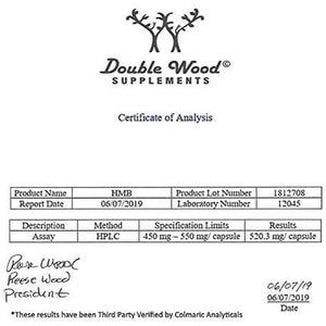 Double Wood Supplements HMB Supplement, Third Party Tested, Non-Gmo, Gluten Free, 120 Capsules, 1000Mg per Serving, 500Mg per Capsule