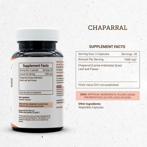 Secrets of the Tribe Chaparral 60 Capsules, 1000 Mg, Chaparral (Larrea Tridentata) Dried Leaf and Flower (60 Capsules)