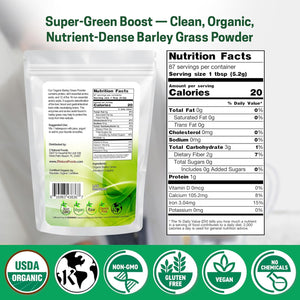 Z Natural Foods Organic Barley Grass Powder - USDA Organic Whole Food Green Blend for Energy Boost, Detox & Ph Balance with Amino Acids, Minerals - Antioxidant Mix for Juice, Water, Smoothies, 1 Lb