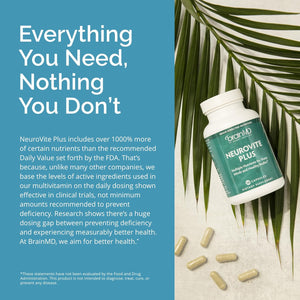 BRAINMD Dr Amen Neurovite plus - 120 Capsules - Multivitamin & Mineral Supplement, Enhanced with Phytonutrients, Enzymes & Whole Foods - Gluten Free - 30 Servings