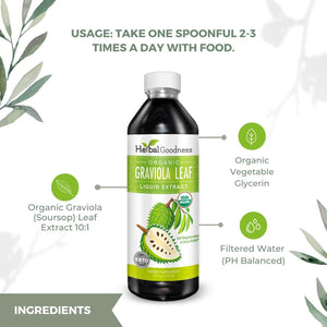 Herbal Goodness Soursop Graviola Liquid Drops 12 Fl Oz - 15X Strength Organic Guanábana Soursop Leaves Extract for Gut Health, Cell & Immune Support Serene Soursop Drops - Vegan, Non-Gmo, Made in USA