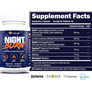 ALPHA LION Night Burn, Metabolism Booster for Weight Loss, Less Body Fat, More Muscle, Promotes Lean Body, Calorie Burning Supplement, Relax Better, Promote Healthy Cortisol (60 Capsules)