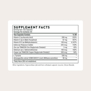 THORNE - Thyroid Health Complex - Thyroid Cofactors for Thyroid Function Support* - Vitamins B12, C & E, Ashwagandha, Iodine, Zinc, Selenium, Copper & L-Tyrosine - Third-Party Certified - 120 Capsules