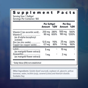 Focus Select AREDS2 Based Eye Vitamin-Mineral Supplement - Upplement for Eyes (180 Ct. 90 Day Supply) - Low Zinc Formula - Eye Vision Supplement and Vitamin