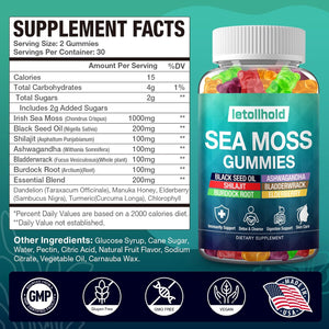 Sea Moss Gummies - Irish Sea Moss Gummies Advanced for Adults with Ashwagandha Bladderwrack & Burdock Root for Supports Immune,Energy - 60 Vegan Gummy,2Pcs