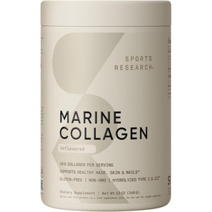 Sports Research Marine Collagen Peptides Powder - Sourced from Wild-Caught Fish, Pescatarian Friendly, Keto Certified & Non-Gmo Tested - Easy to Mix in Water or Juice! (34 Servings)