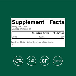Standard Process Choline - Supports Healthy Fat Metabolism, Liver Health & Nervous System Function - Gluten-Free, Non-Dairy & Vegetarian -180 Mg, 90 Tablets