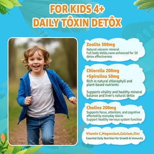 Zeolite Dêtõx for Kids & Adults, Sugar Free Kids Tõxin Dêtõx Gummies W/ Chlorella, Spirulina, Minerals, Choline - Gentle Heavy Mêtâl Dêtõx for Digestive, Immune, Focus, Energy, Bone, Vegan, 120Cts