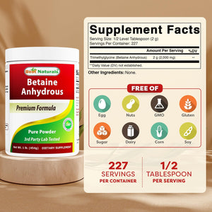 Best Naturals Betaine Anhydrous Trimethylglycine (TMG) Pure Powder 1 Pound (1 LB (Pack of 1))