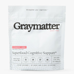 Graymatter Bright Mind Nootropic Powder (40 Servings: Strawberry Lemon) – Plant-Based Energy & Focus Drink Mix, Adaptogens & Vitamins, Sugar-Free Daily Supplement