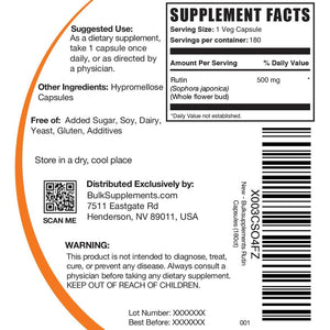 Bulksupplements.Com Rutin 500Mg Capsules - from Saphora Japonica, Rutin Supplement, Rutin Pills - Antioxidants Supplement - Vegan & Gluten Free, 1 Capsule per Serving, 180 Veg Capsules