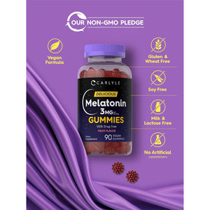 Carlyle Melatonin Gummies 3Mg | 90 Count | Fruit Flavor Gummy Supplement | 100% Drug Free Support | Vegan, Non-Gmo, Gluten Free