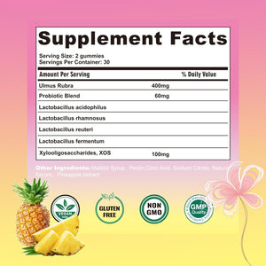 Women'S Probiotics Slippery Elm Gummies,Her Juicy PH Balance,Vaginal Feminine Probiotics Pineapple Gummies,Digestive,Immune Health