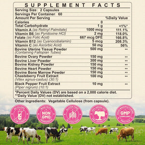 Beef Organ Supplement for Women - Beef Liver, Kidney, Heart, Uterus Tissue, Ovary | Supports Women'S Overall Energy and Wellness | Grass Fed, Pasture Raised in New Zealand, 120Ct,1P