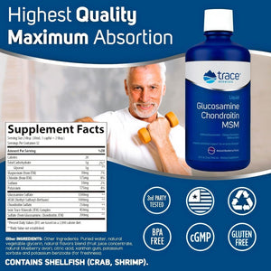 Trace Minerals | Liquid Glucosamine Chondroitin MSM | Complete Dietary Supplement for Active Lifestyle | Supports Joints, Cartilage and Mobility | Natural Blueberry Flavor | 32 Servings, 32 Fl Oz