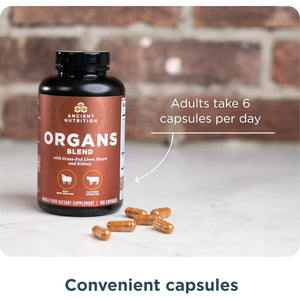 Ancient Nutrition Organ Supplements, Grass-Fed and Wild Organ Complex Capsules, Liver, Heart, Kidney Supports Organ, Cognitive, and Immune System Health, 180 Ct