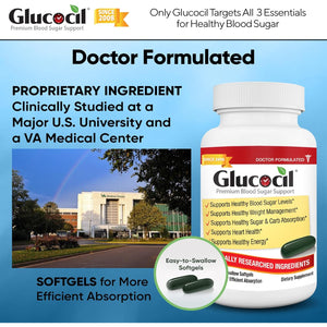 Glucocil – Softgels - Premium Blood Sugar Support - over 2 Million Bottles Sold - Supports the 3 Essentials for Healthy Blood Sugar - since 2008, with Berberine, Proprietary Mulberry Leaf, and More