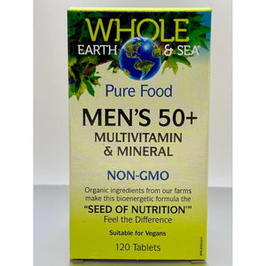 Natural Factors Whole Earth & Sea Men'S 50+ Multivitamin & Mineral - Daily Nutritional Support Multivitamin - Supports Brain Health & Immune System Function - Vegan - 120 Tablets (60 Servings)