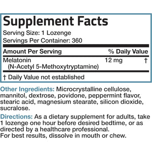 Bronson Melatonin 12Mg Fast Dissolve Nighttime Sleep Aid Support & Relaxation Support, 360 Peppermint Vegetarian Lozenges