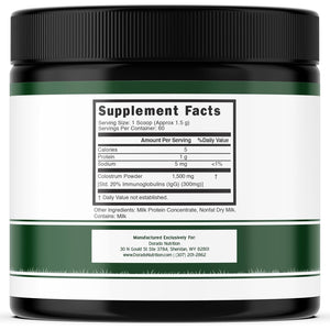 Colostrum Supplement Powder 90G (60 Servings of 1.5G Pure Bovine Colostrum Std. to Contain 20% Igg Immunoglobulins) Grass Fed Powder - No Fillers, Third Party Tested, Unflavored & Non-Gmo
